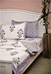 Diana Bud Hand Block Print Bedsheet + Cushion Cover + Comforter
